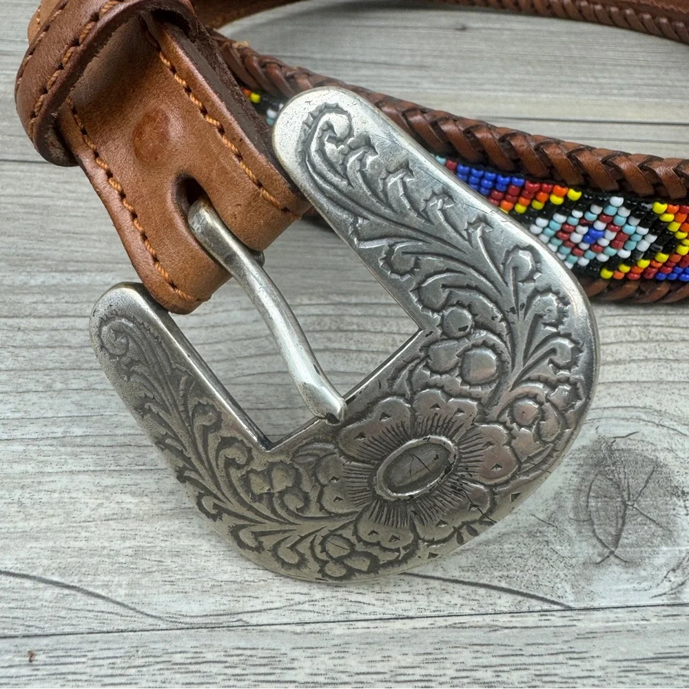 Child’s Boho style beaded leather belt 28”.